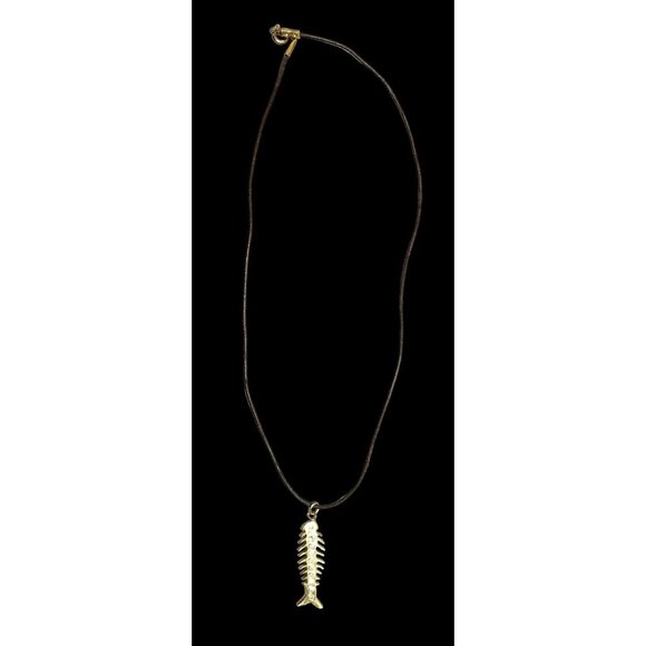 Glam Goth Fishbone Gold Sterling Pendant Necklace - Picture 3 of 10